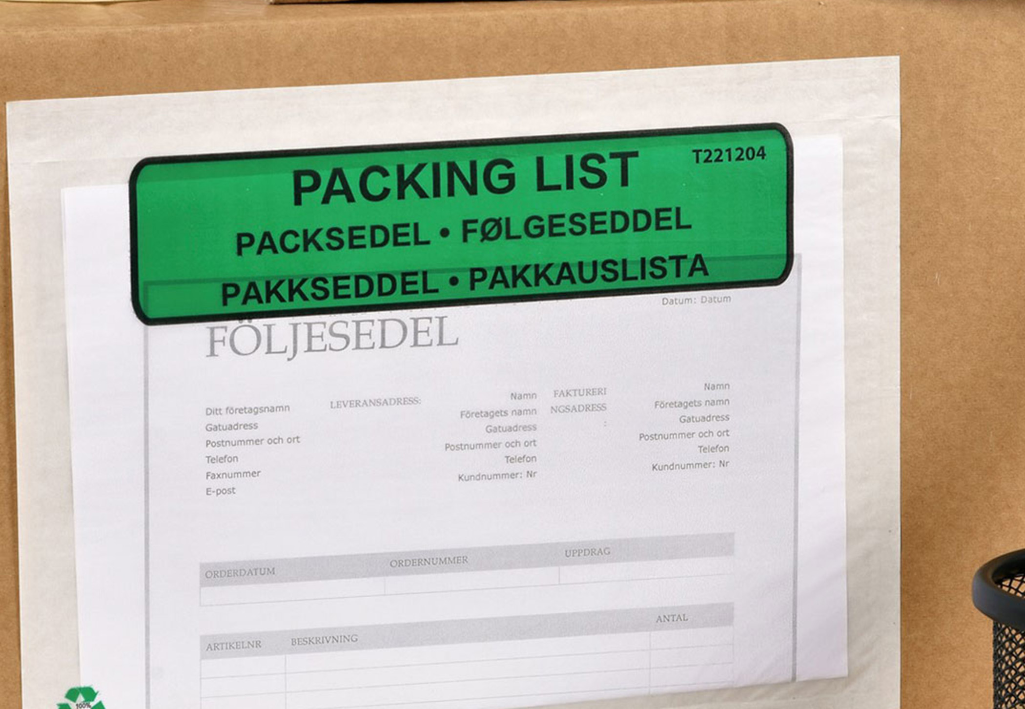 Packsedelskuvert